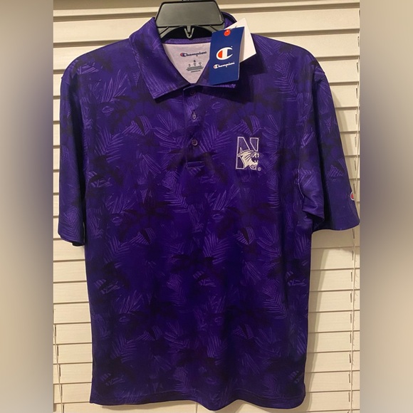 Northwestern Wildcats Champion Purple Striped Embroidered Polo Shirt - Picture 1 of 3